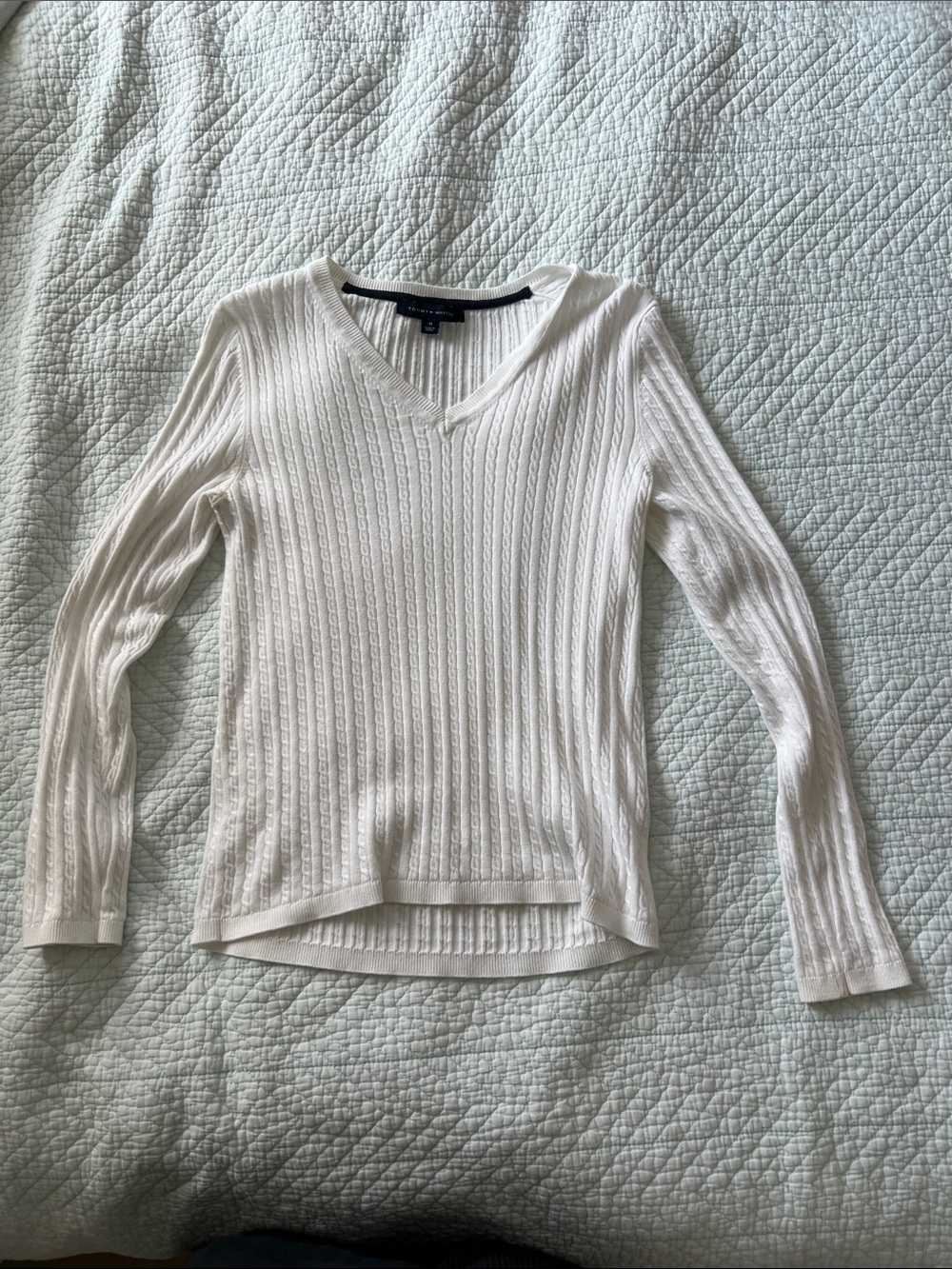 tommy hillfiger white knit v-neck sweater